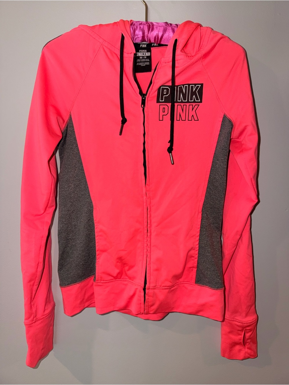 PINK Victoria's Secret Neon Pink & Gray Athletic Zip Hoodie